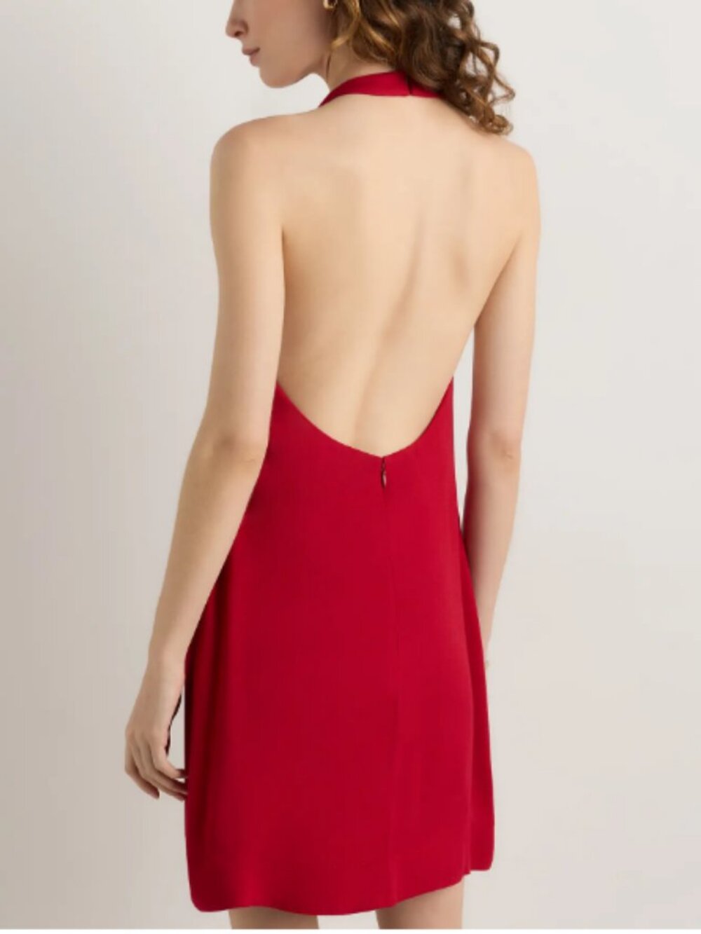 Quince Lightweight Crepe Halter Mini Dress Ruby Red L NWT - Picture 2 of 4